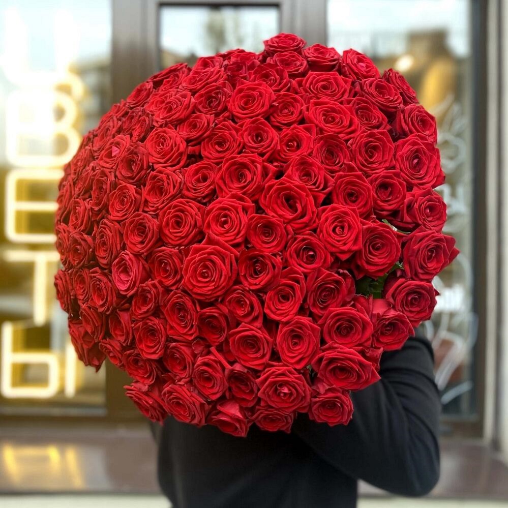 Букет "75 красных роз 50/60 см под ленту"